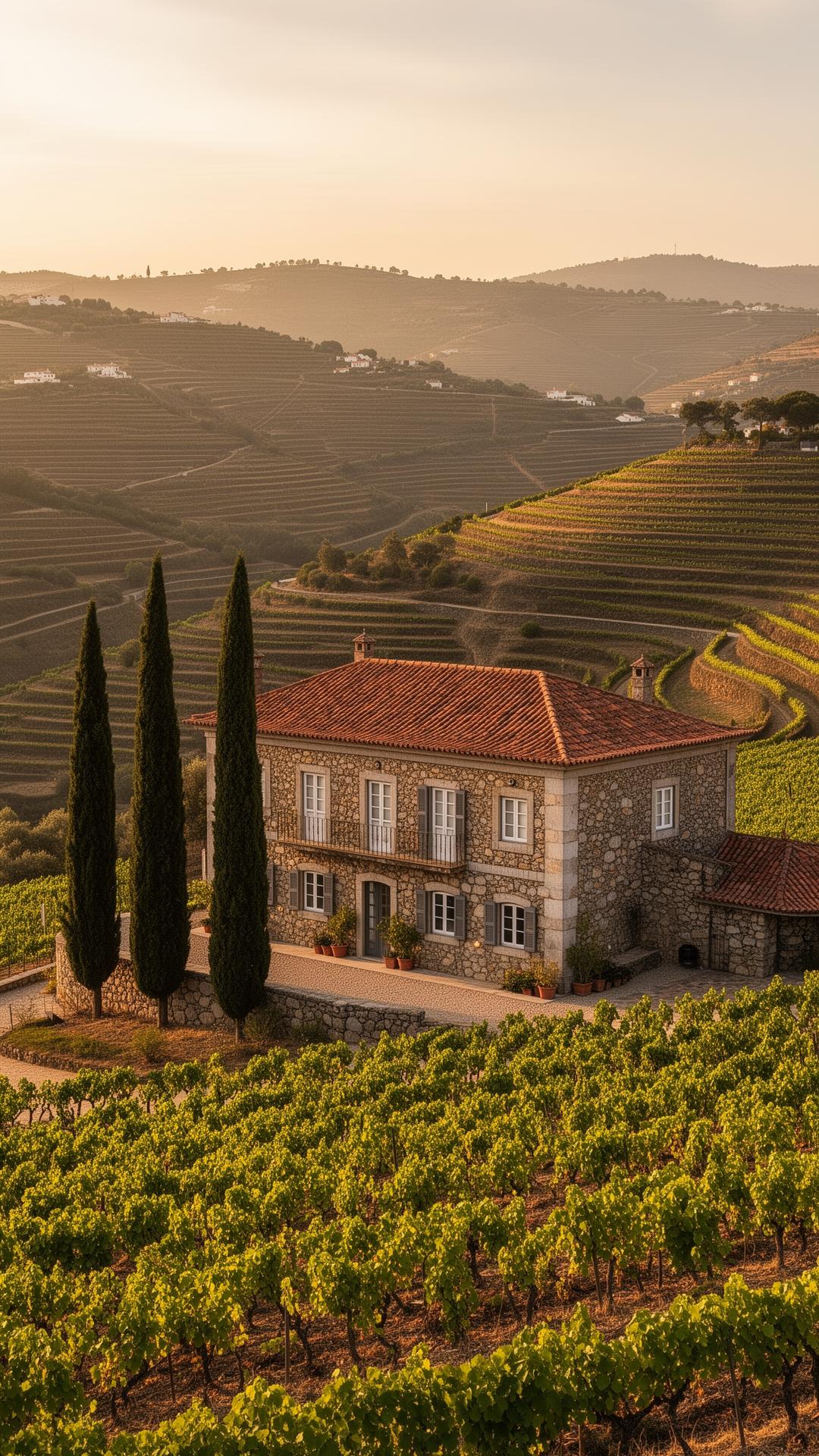Quinta de vinhos ao entardecer